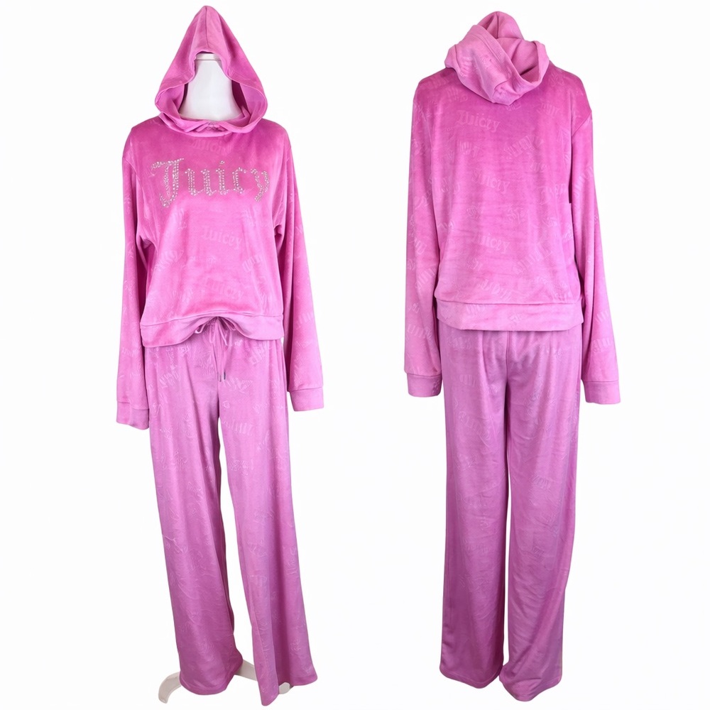 Juicy Couture Pink Velour Hooded Monogrammed Rhinestone Lounge Set M
Sleepwear